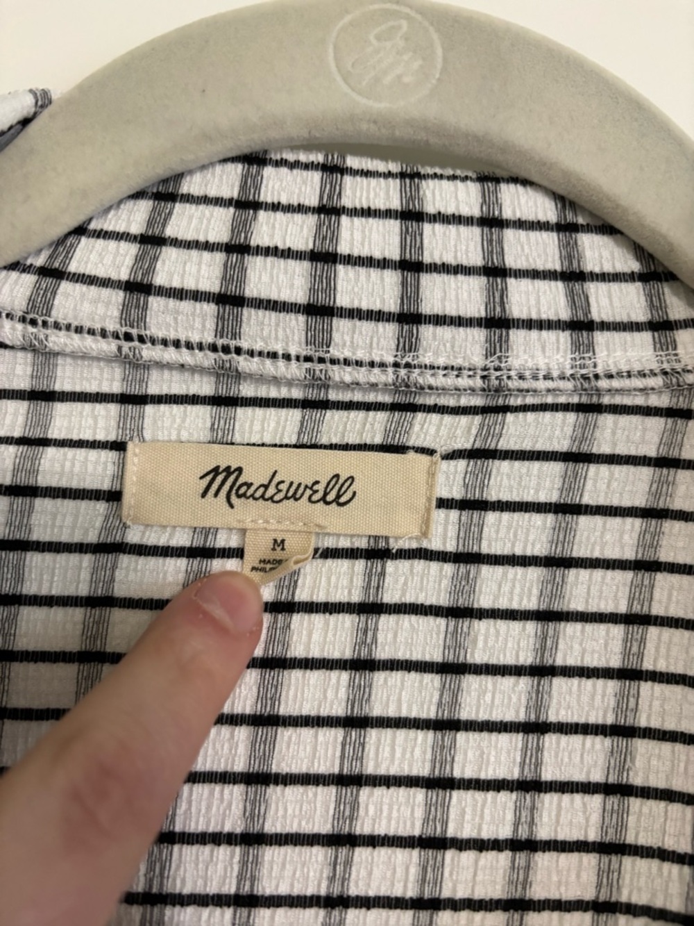 Madewell Windowpane Plaid Crinkle Polo Crop Tee - Picture 6 of 9